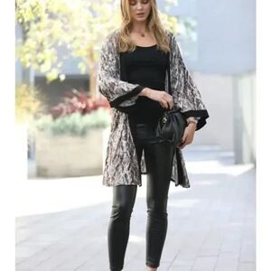 Kimono Cardigan Tan and Black Snakeskin Print Open-Front